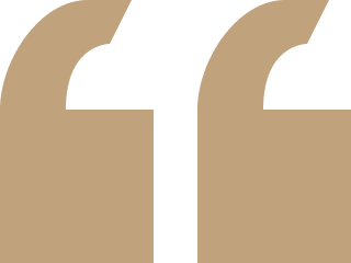 Brown quotation marks on black background.